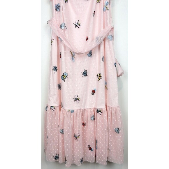 Betsy Johnson Pink Ruffle Tiered Cottagecore Bees Bugs Polka Dot Dress, Size 12 - Picture 9 of 15
